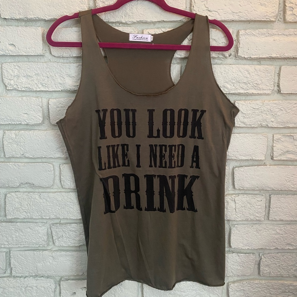 Fashion Olive Green Graphic Tank Top